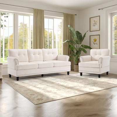 Ekambir 2 Piece Modern Tufted Upholstered Standard Sofa Living Room Set with Nailhead Trim Charlton Home Upholstery Color Gray